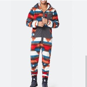 One Piece Sz M Fleece Aztec Print Hooded Casual Lounge Jumpsuit